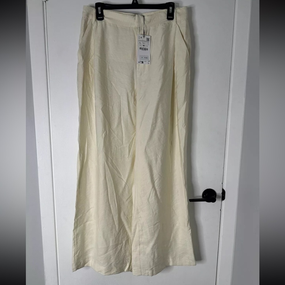 Zara Cream Wide-Leg Trousers